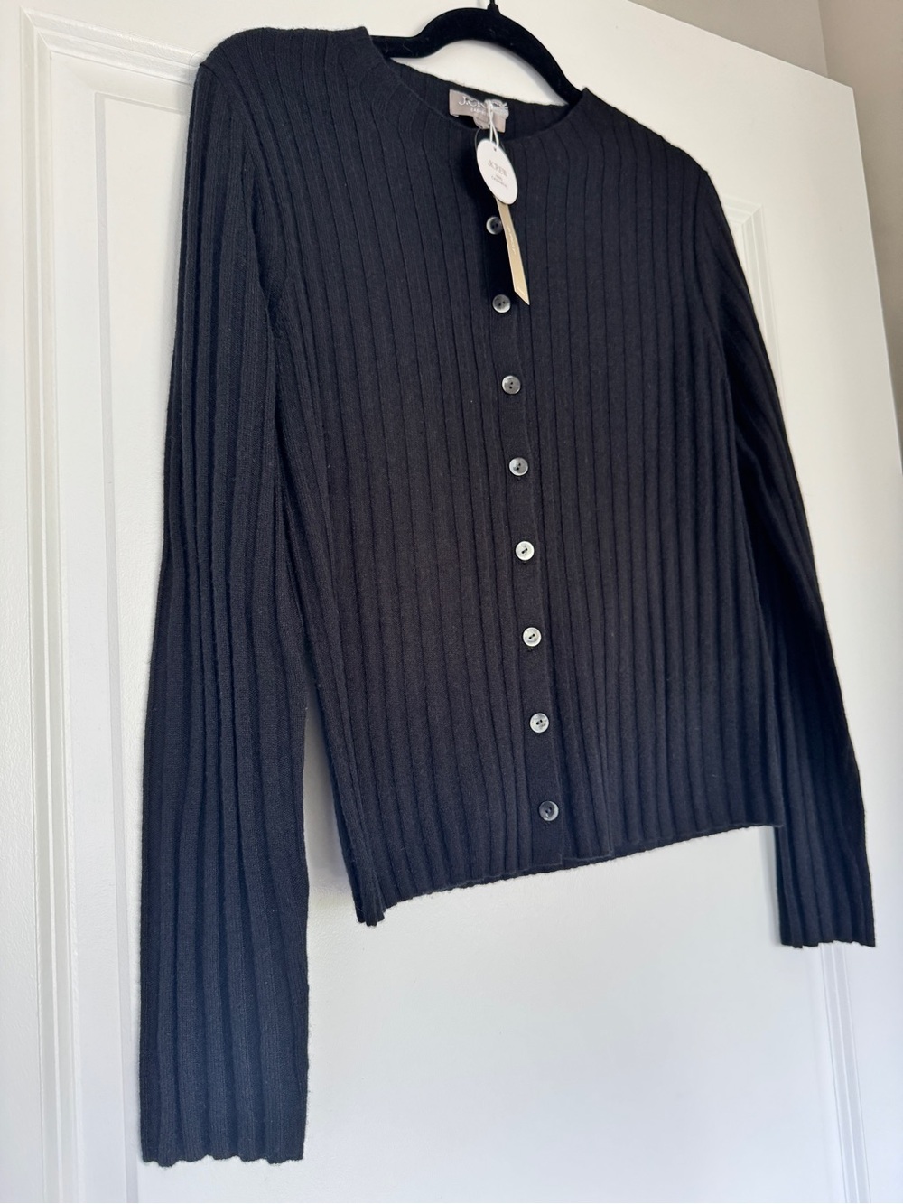 NWT! J. CREW Women's Wide-rib 100% cashmere cardigan in black, size small s